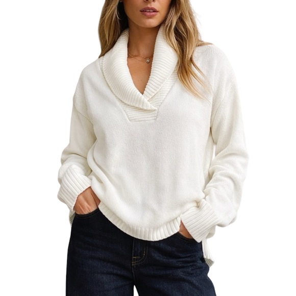 Cotton Ginny Sweaters - Cotton Ginny Knit Cotton Blend Women's Cozy White Sweater XL Fisherman Core